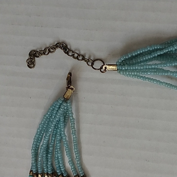 Nine Strand Beaded Necklace Blue/Green/Bronze with 2' Extension - Picture 4 of 7